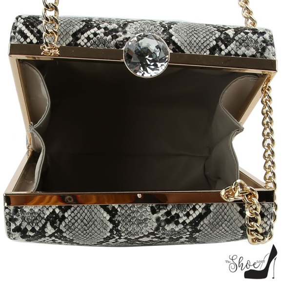 Tan Snakeskin Embossed Jewel Top Box Bag - Picture 5 of 6